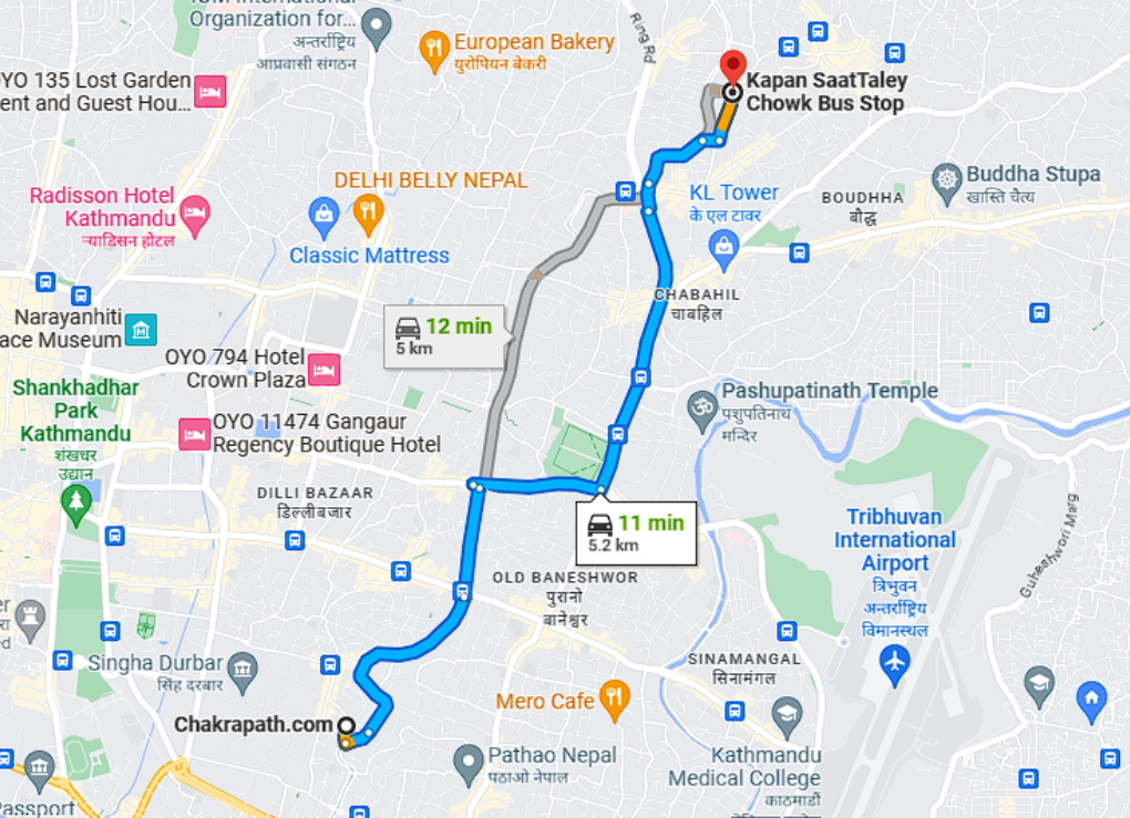 Chakrapath to Budanilkantha bus stop